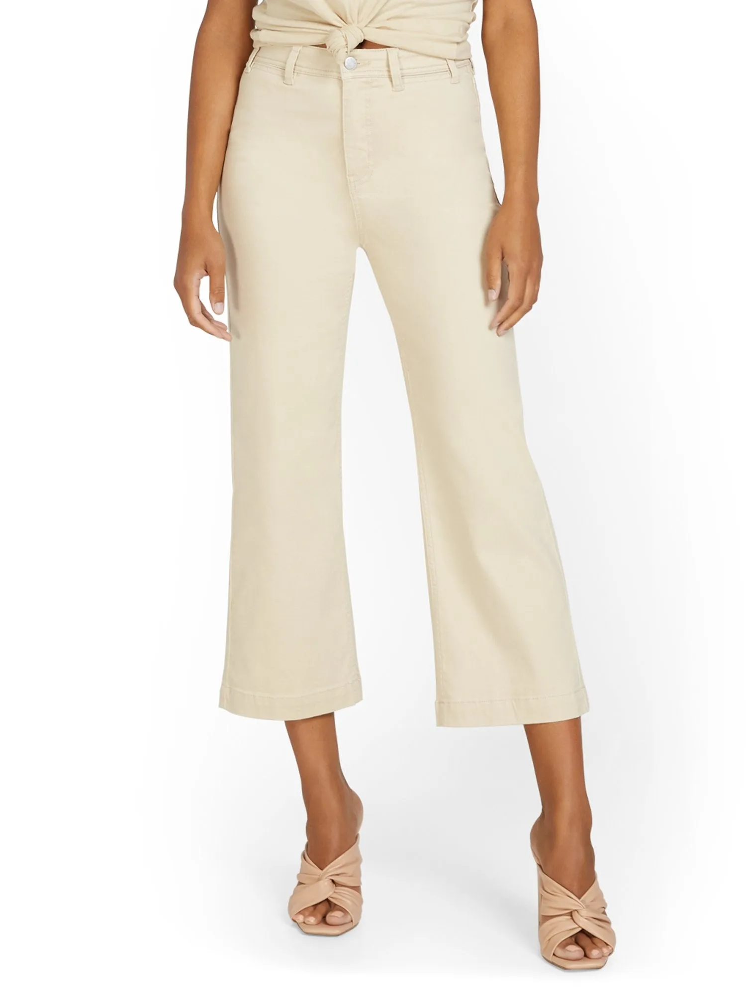 Ultra High-Waisted Wide-Leg Capri Jeans - Ecru
