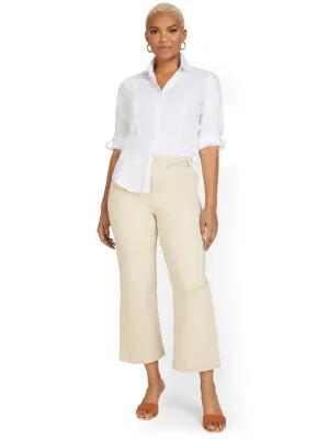 Ultra High-Waisted Wide-Leg Capri Jeans - Ecru