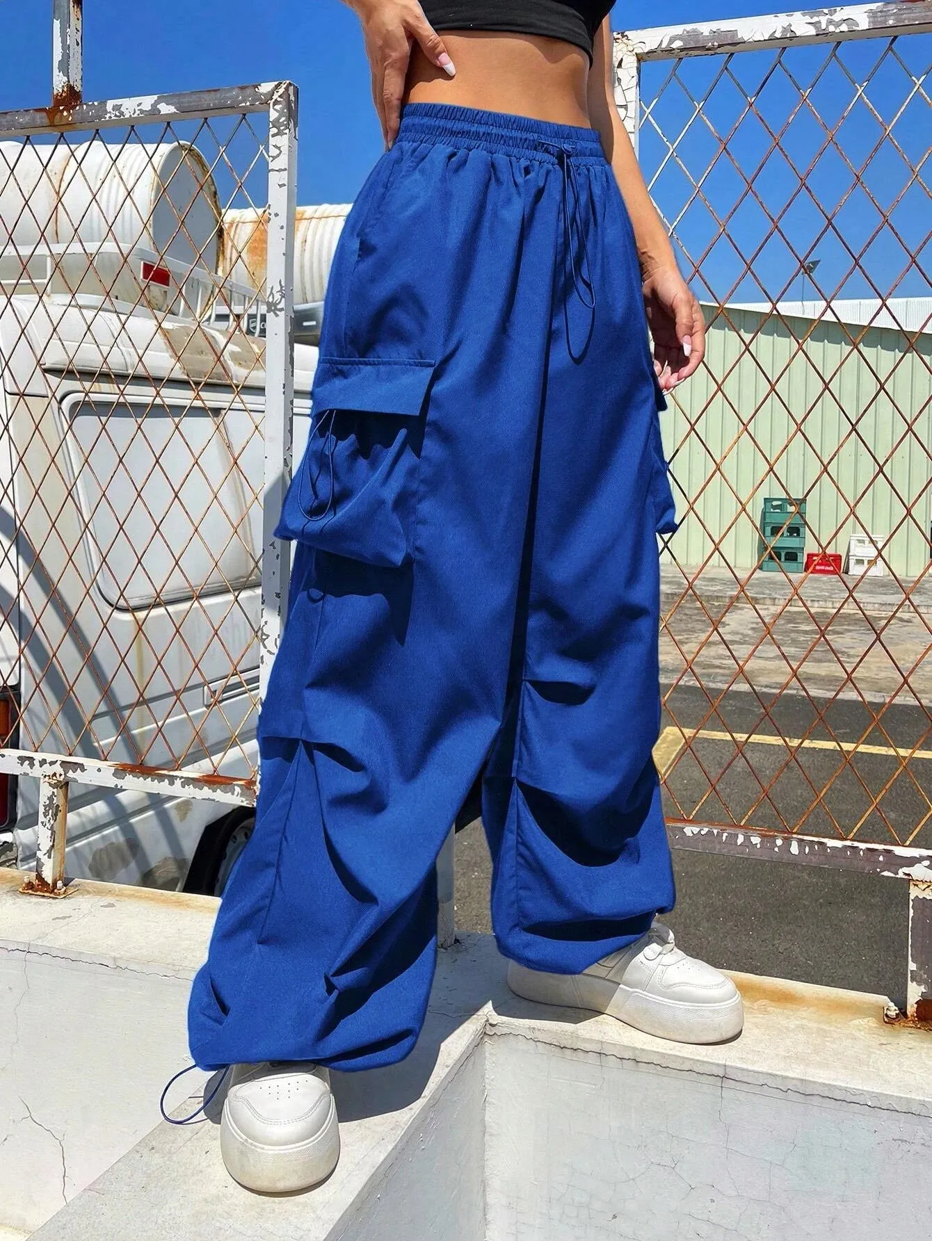 Versatile Flap Pocket Drawstring Cargo Pants