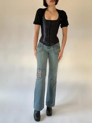 Y2K Floral Embroidered Jeans (S)